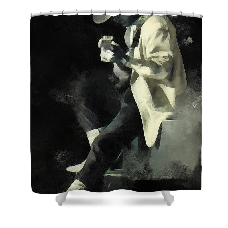 Wright Shower Curtain featuring the digital art SRV Yellow Blazer by Paulette B Wright
