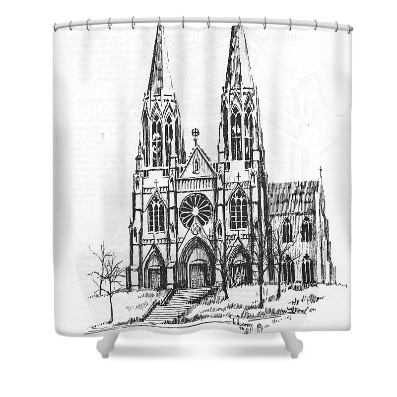 Helena Shower Curtain featuring the drawing St. Helena Cathedral Helena Montana by Kevin Heaney
