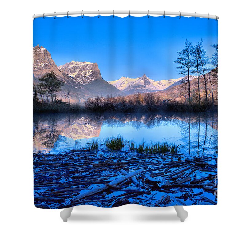 St Mary Shower Curtain featuring the photograph St Mary Driftwood Pond Reflections by Adam Jewell