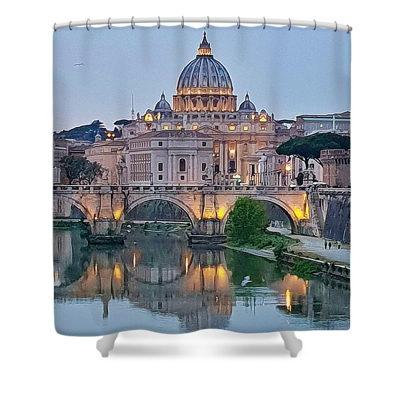 Rome Shower Curtain featuring the photograph St. Peter's Basilica at Dusk by Andrea Whitaker