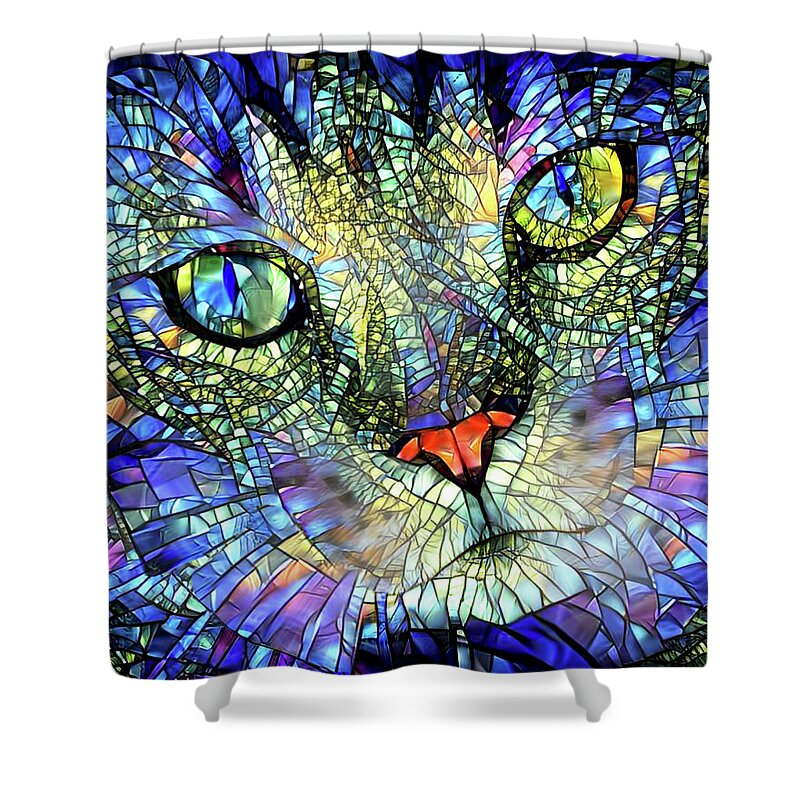 Stained Glass Cat Shower Curtain featuring the digital art Stained Glass Cat Art by Peggy Collins