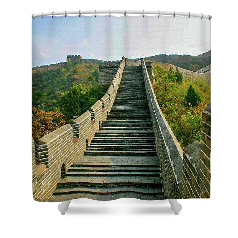 Wall Shower Curtain featuring the photograph Staircase of The Great Wall of China by Leslie Struxness