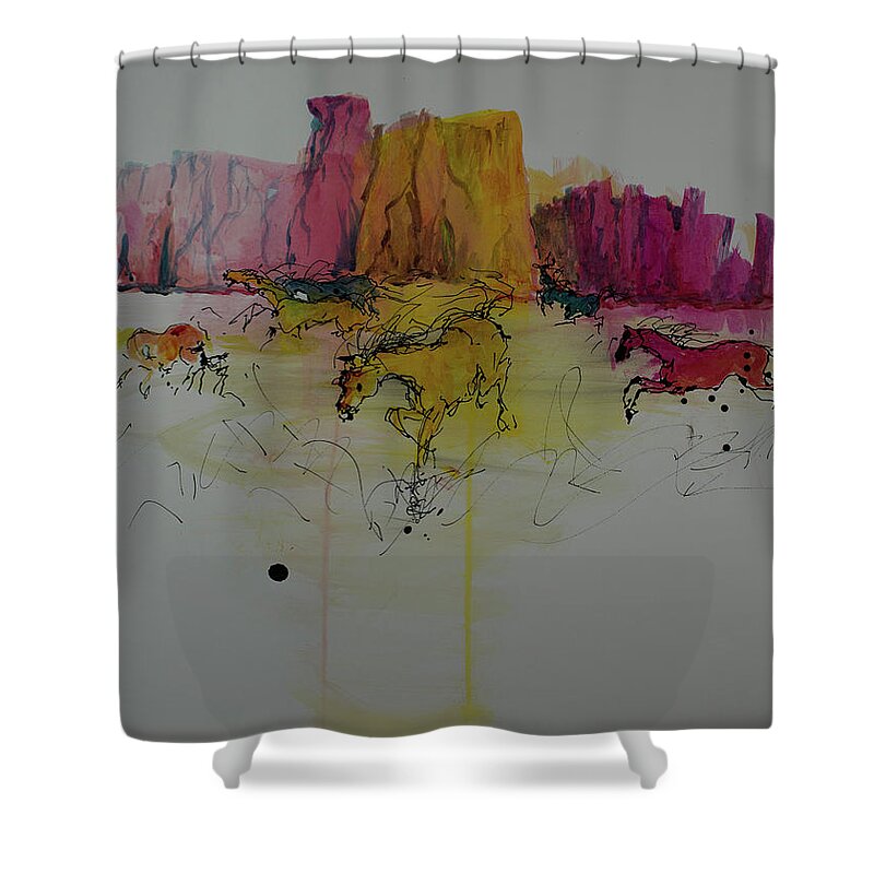 Painting Shower Curtain featuring the painting Stampede Mesa by Elizabeth Parashis