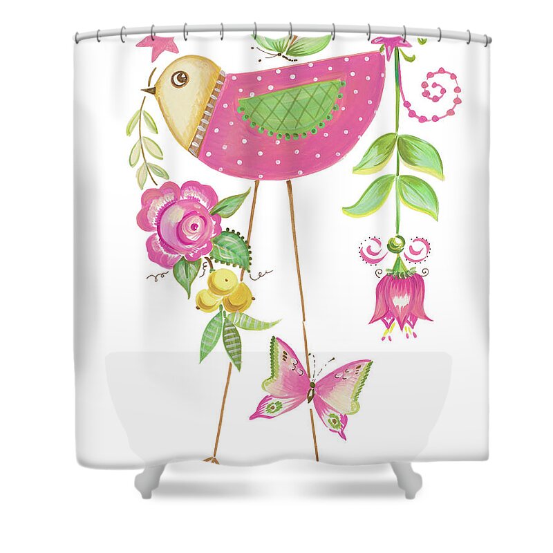 Stand Shower Curtain featuring the mixed media Stand Tall Bird I by Ani Del Sol