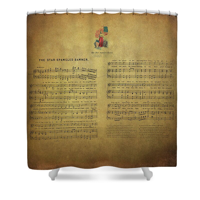 Star Spangled Banner Shower Curtain featuring the digital art Star Spangled Banner Vintage Sheet Music by Peggy Collins