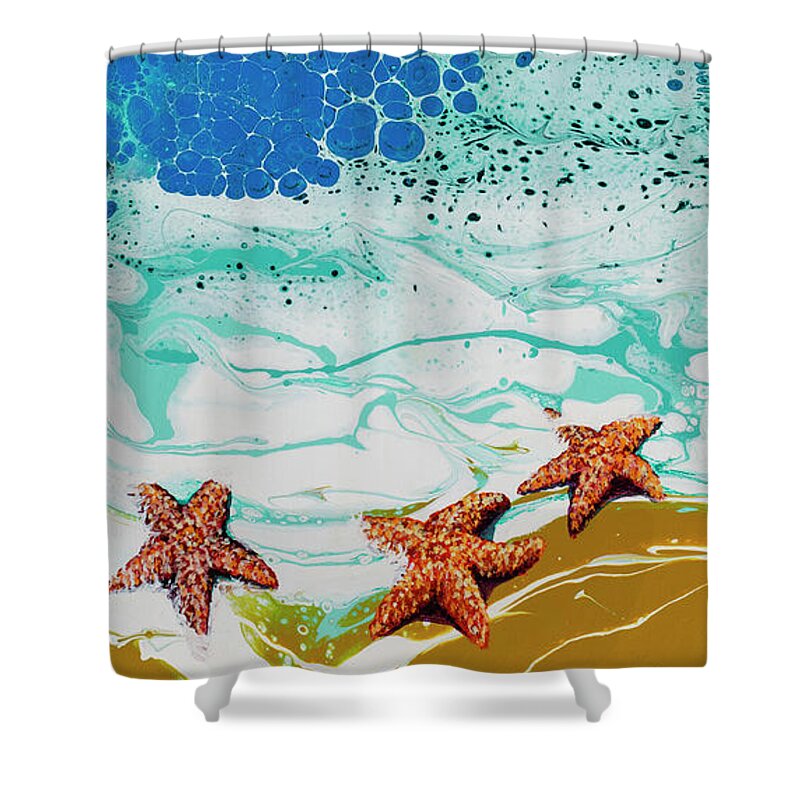 Starfish Shower Curtain featuring the painting Starfish By The Sea by Darice Machel McGuire