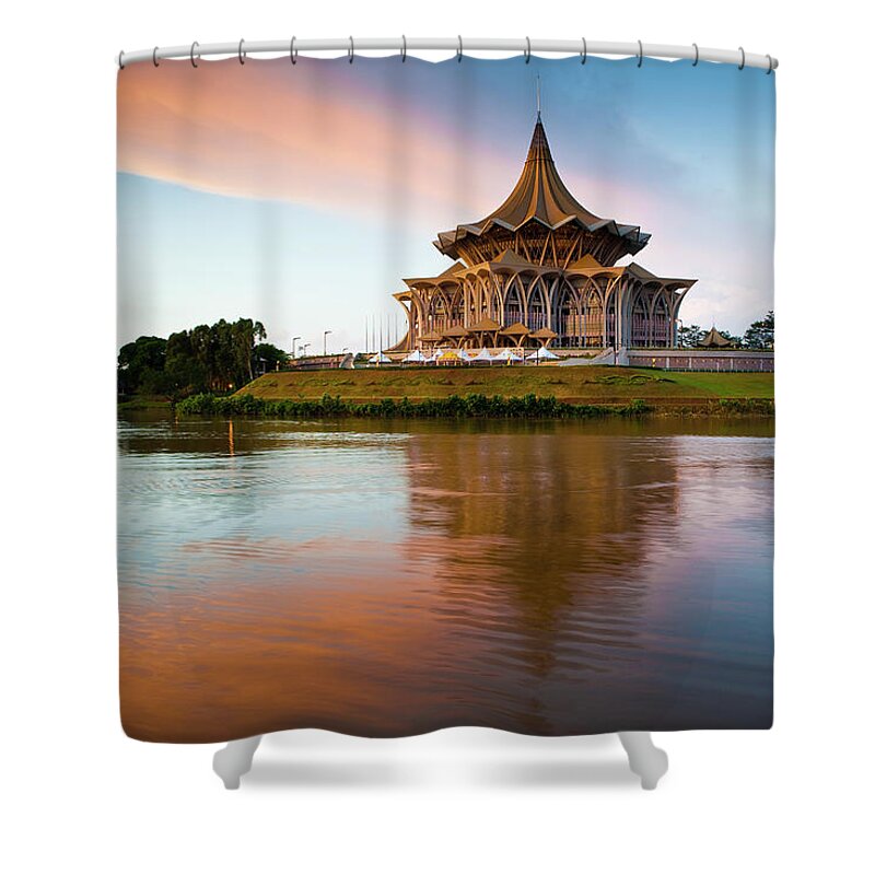 Island Of Borneo Shower Curtain featuring the photograph State Assembly Building And Reflection by Richard I'anson