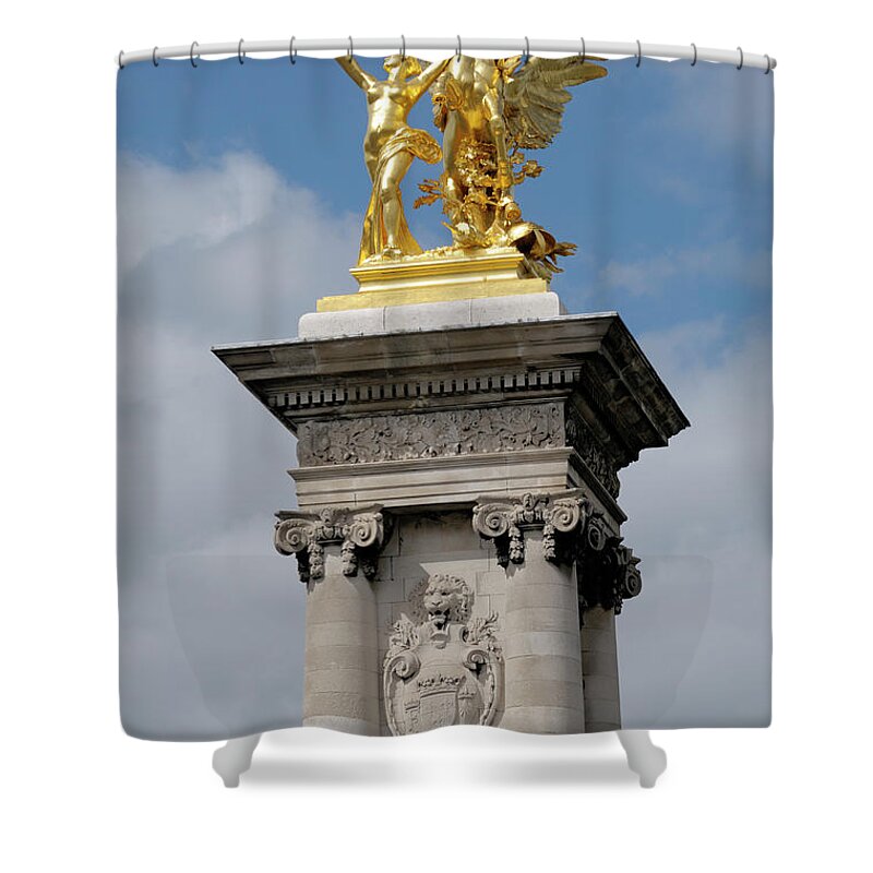 Statue Shower Curtain featuring the photograph Statue, Alexandre 3 Bridge In Paris by Riou