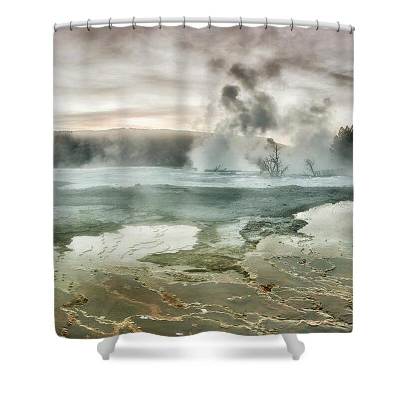 Tranquility Shower Curtain featuring the photograph Steam From Pool In Yellowstone National by John M Lund Photography Inc