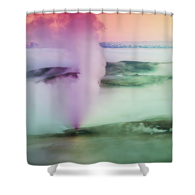 Tranquility Shower Curtain featuring the photograph Steam Rising From A Geothermal Power by Arctic-images