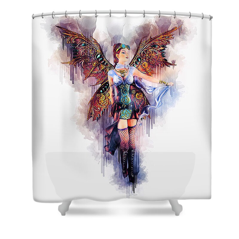 Fantasy Shower Curtain featuring the digital art Steampunk Gothic Angel by Ian Mitchell