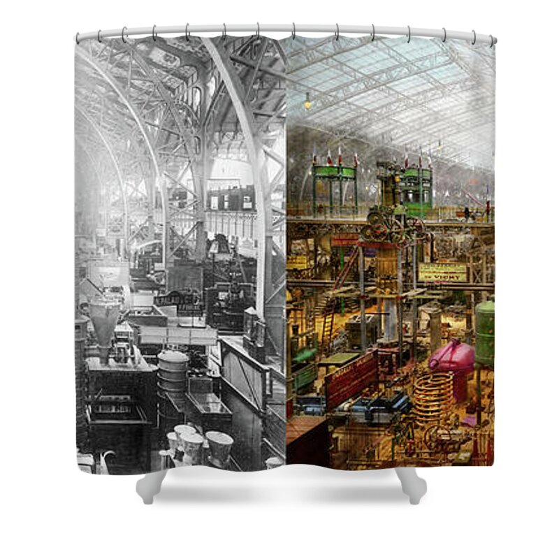 Steampunk Art Shower Curtain featuring the photograph Steampunk - The city of wonderment 1889 - Side by Side by Mike Savad