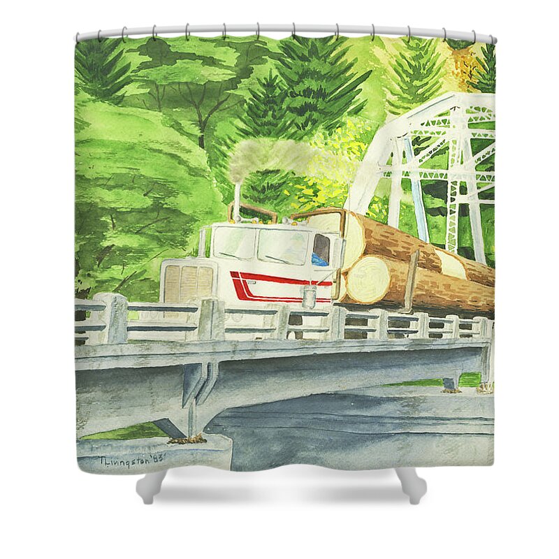 Watercolor Shower Curtain featuring the painting Steel Bridge by Timothy Livingston