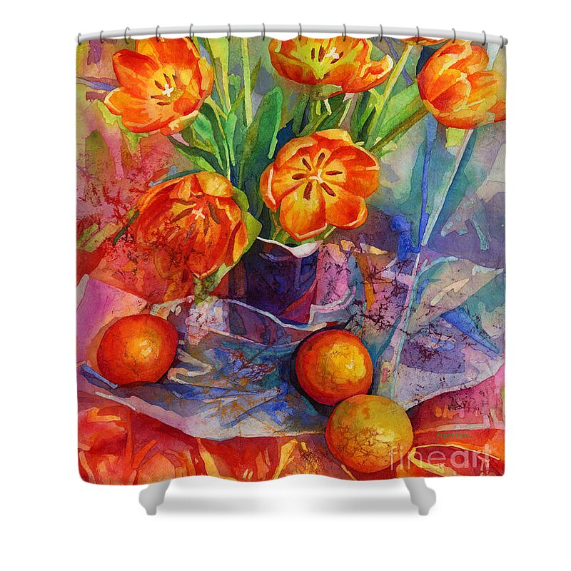 Tulip Shower Curtain featuring the painting Still Life in Orange by Hailey E Herrera