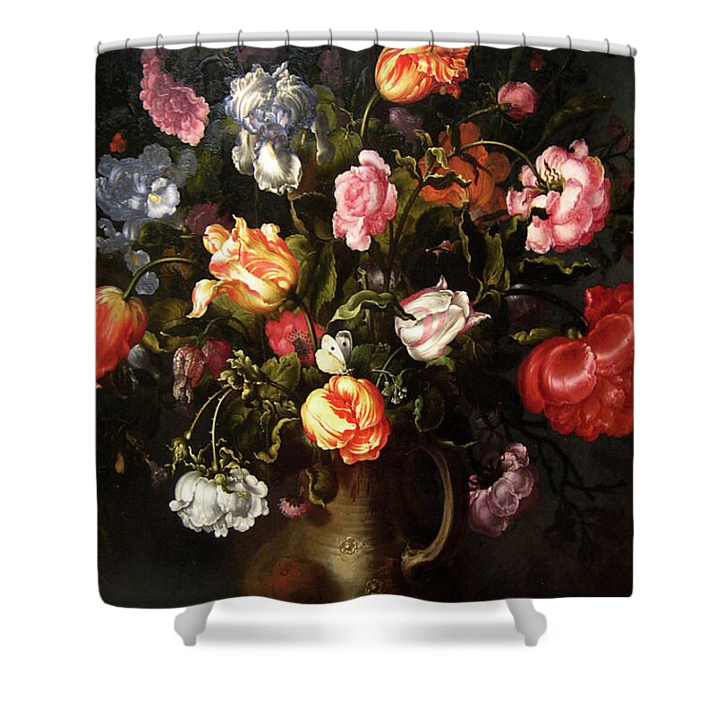 Still Life Shower Curtain featuring the painting Still Life of a Vase with Flowers by Jacob Vosmaer