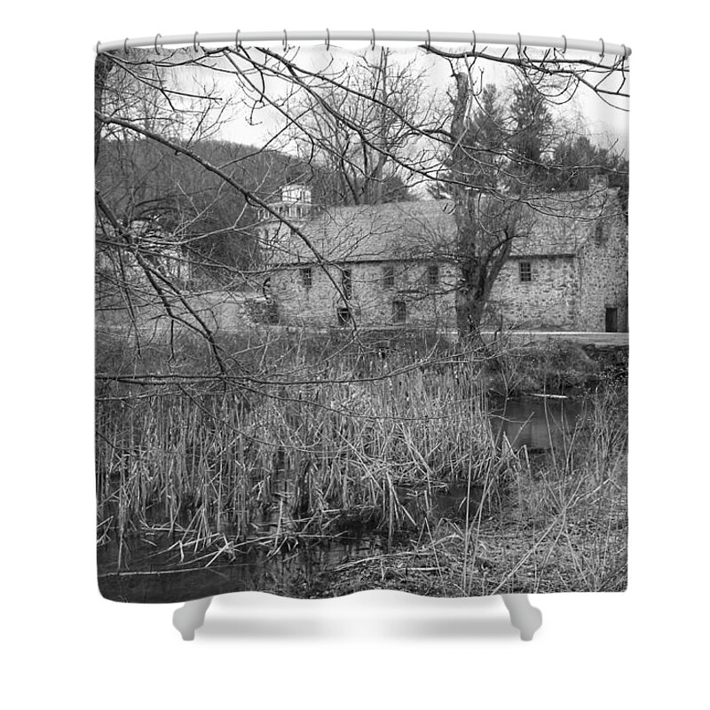 Waterloo Village Shower Curtain featuring the photograph Stone and Reeds - Waterloo Village by Christopher Lotito