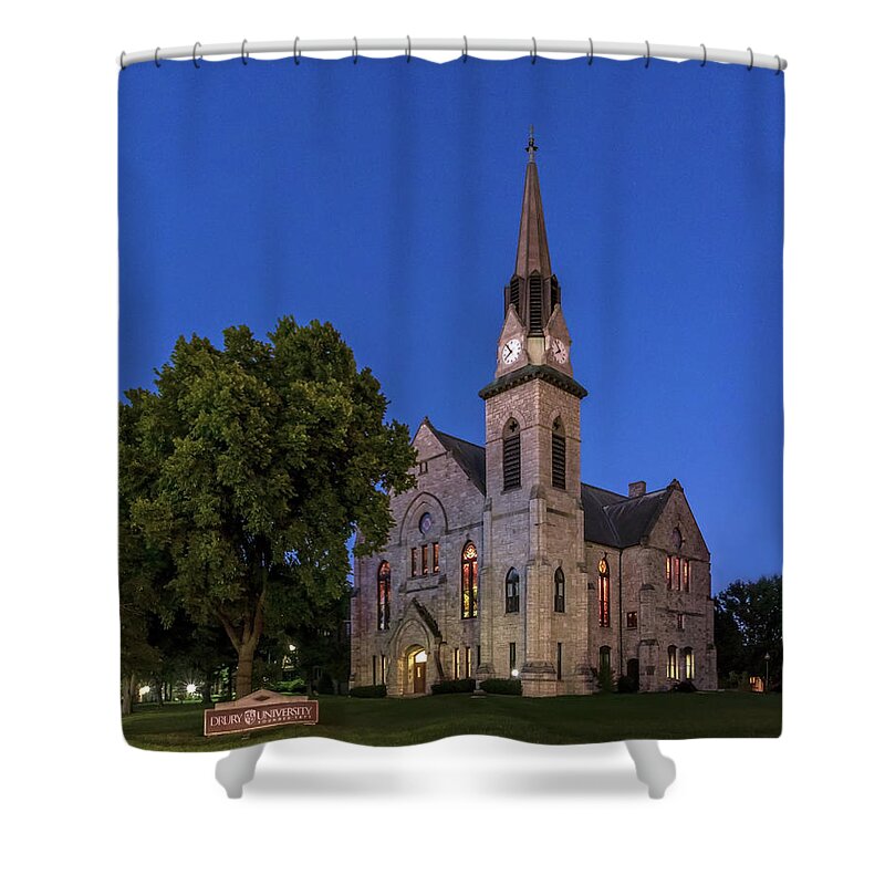 Drury Shower Curtain featuring the photograph Stone Chapel at Night by Allin Sorenson