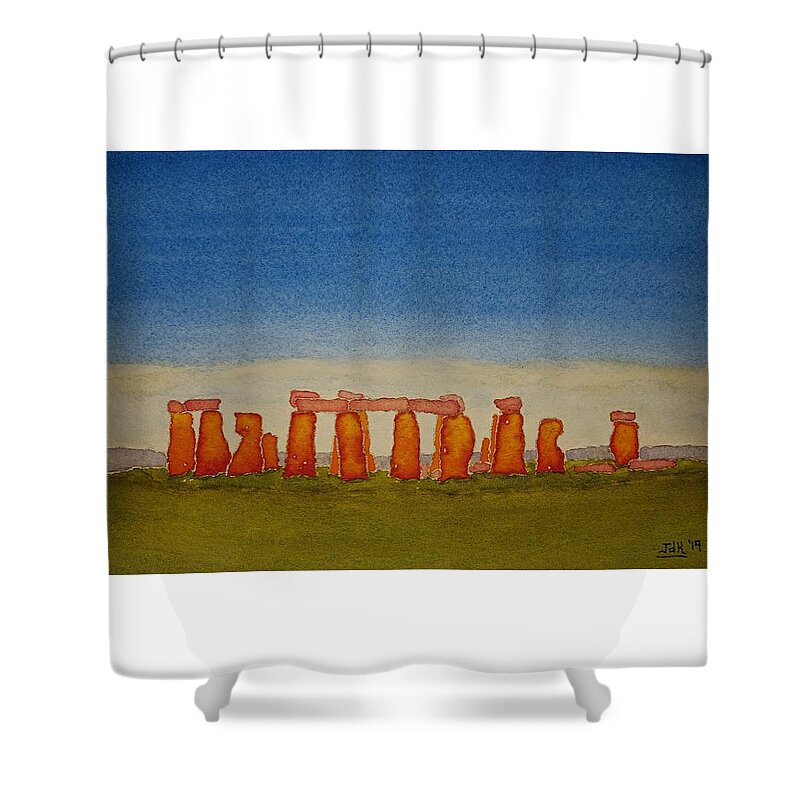 Watercolor Shower Curtain featuring the painting Stones of Lore by John Klobucher