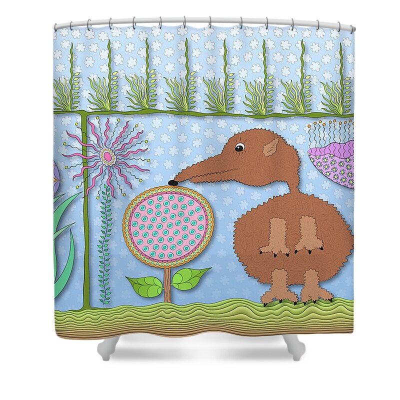 Enlightened Animals Shower Curtain featuring the digital art Stop And Smell The Flowers by Becky Titus