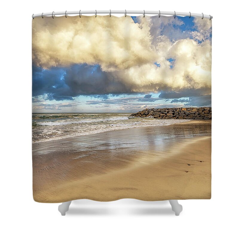 Beach Shower Curtain featuring the photograph Storm Above Ponto Beach Carlsbad California by Joseph S Giacalone