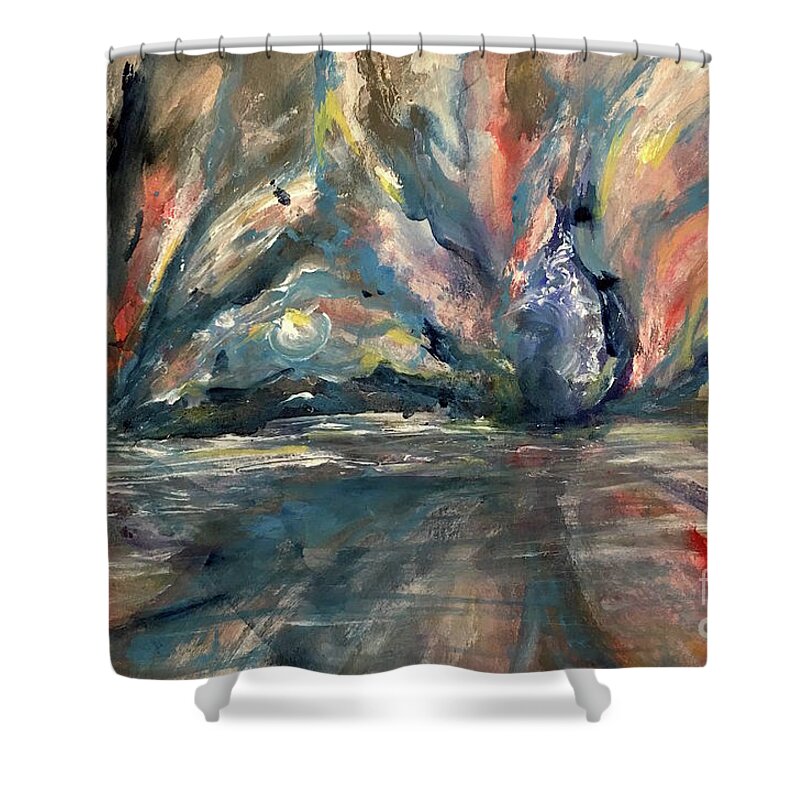 Landscape Shower Curtain featuring the painting Stormy Eve by Francelle Theriot