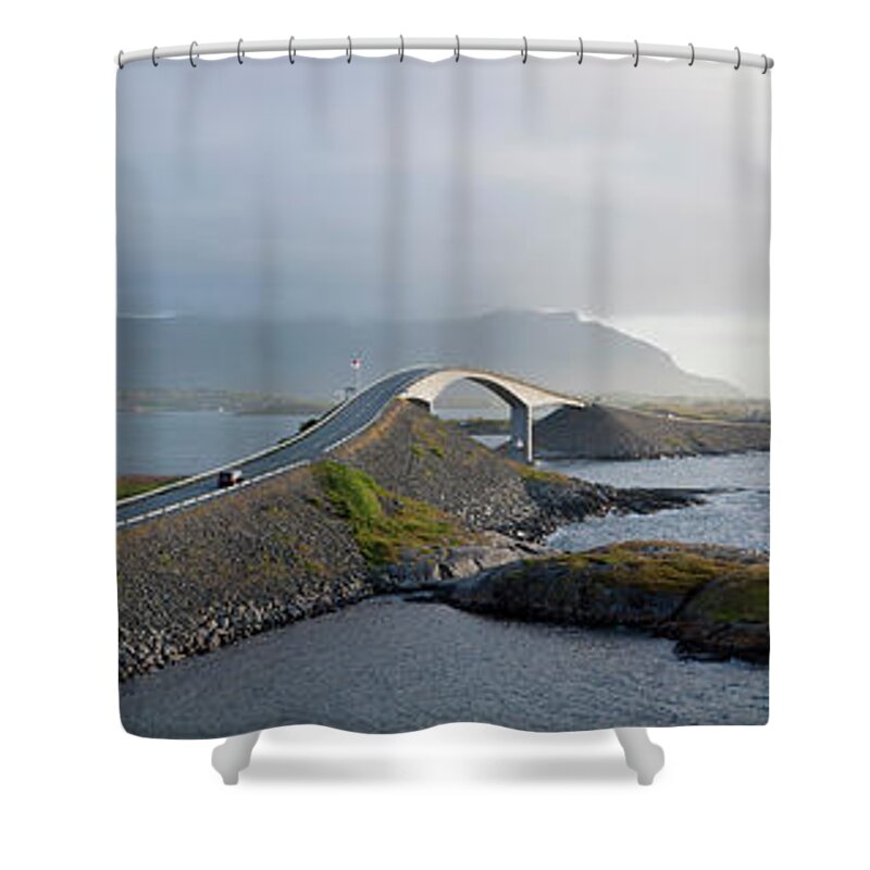 Panoramic Shower Curtain featuring the photograph Storseisundbrua Bridge, The Atlantic by Peter Adams