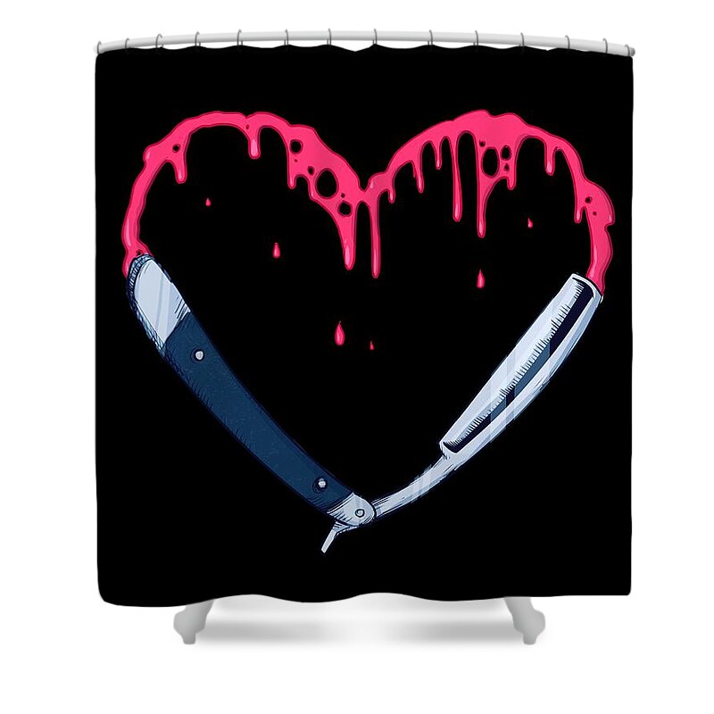 Emo Shower Curtain featuring the drawing Straight Razor by Ludwig Van Bacon