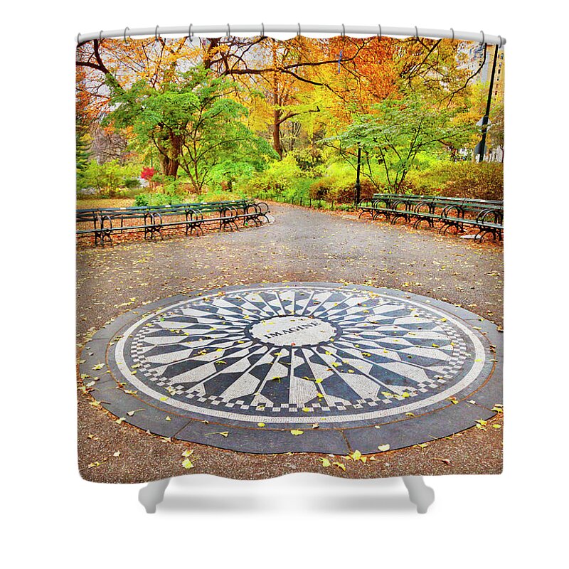 Estock Shower Curtain featuring the digital art Strawberry Field, Central Park Nyc by Claudia Uripos