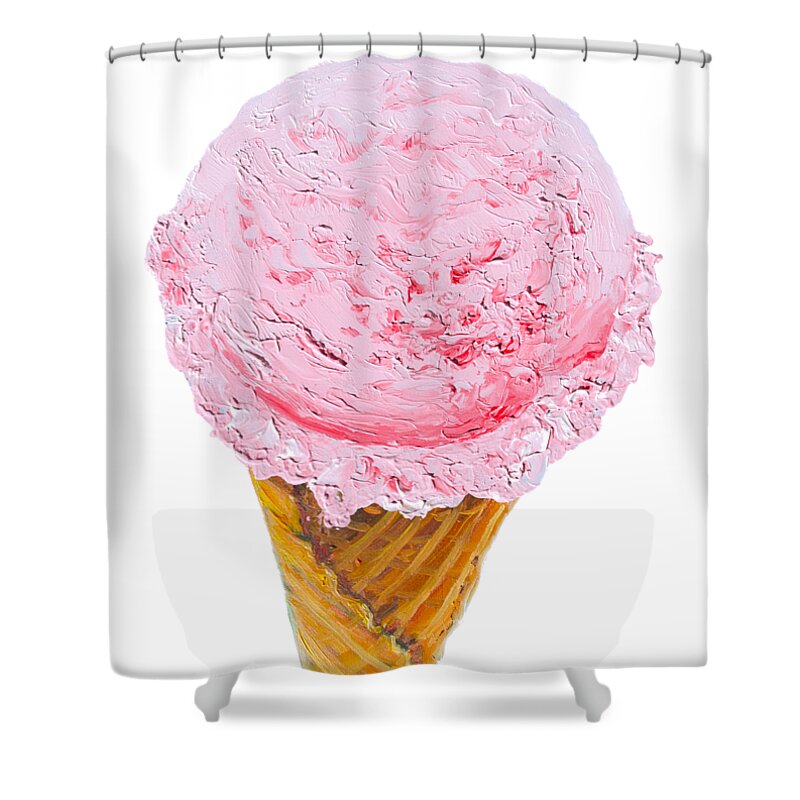Ice Cream Cone Shower Curtain featuring the painting Strawberry Ice cream Cone by Jan Matson