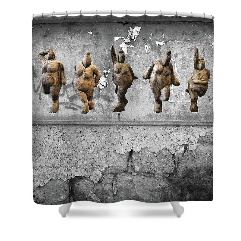 Venus Shower Curtain featuring the photograph Street Art is Art - Dancing Venus Crones by Andrea Kollo
