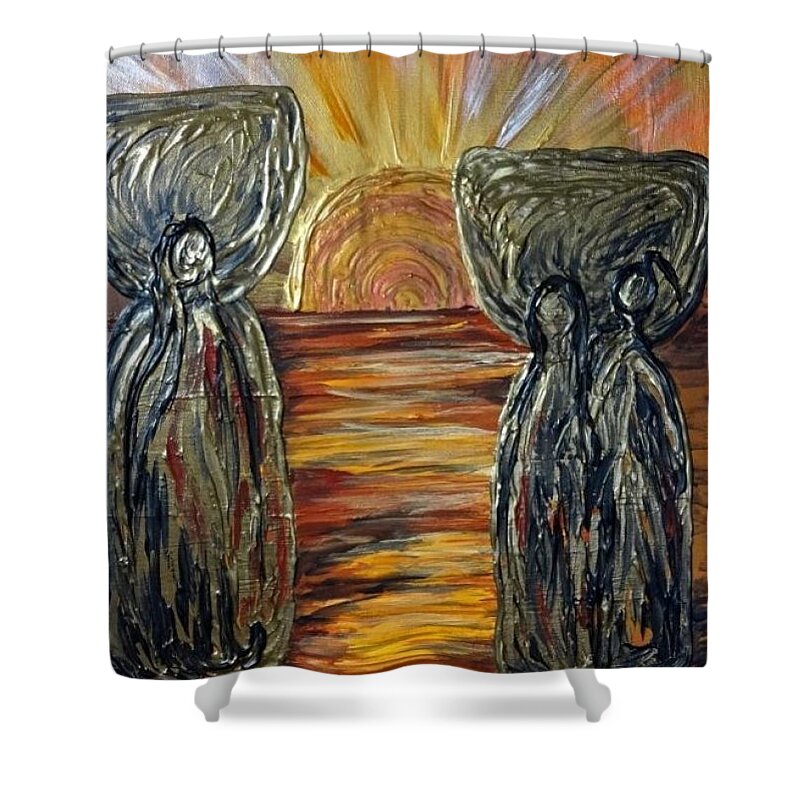 Guam Shower Curtain featuring the painting Strength and Light Latte Stones by Michelle Pier