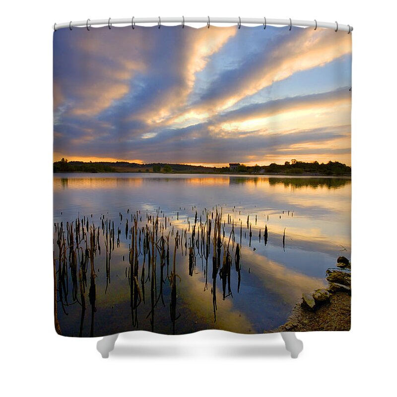 Scenics Shower Curtain featuring the photograph Striped Clouds by I. Lizarraga