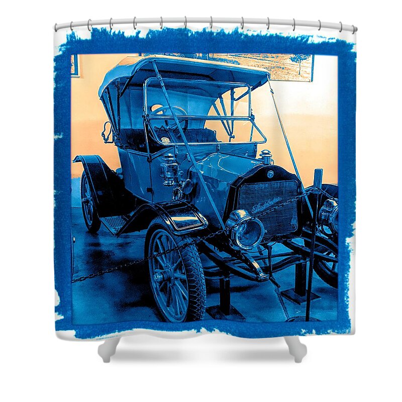 Studebaker Shower Curtain featuring the photograph Studebaker Classic Vintage Car Blues by Joan Stratton