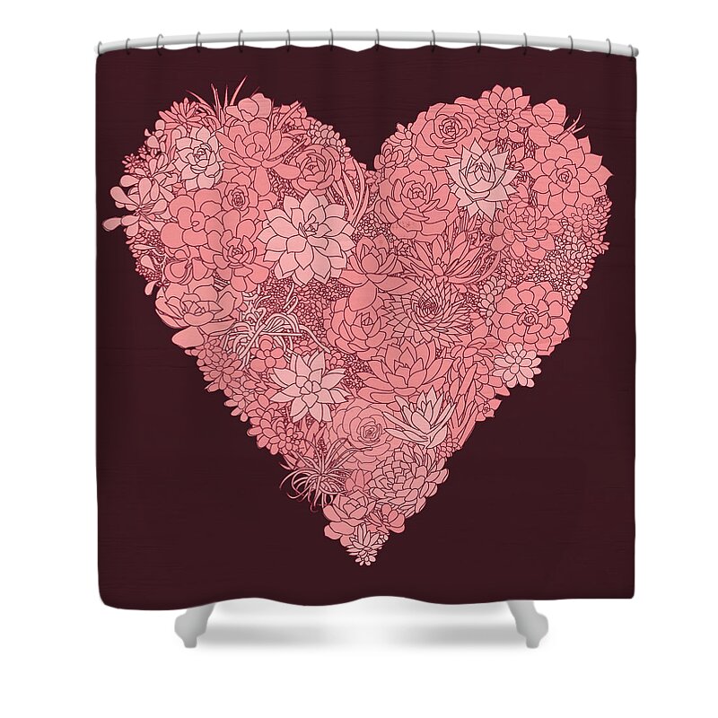 Succulents Shower Curtain featuring the painting Pink Succulent Heart Dark Background by Jen Montgomery