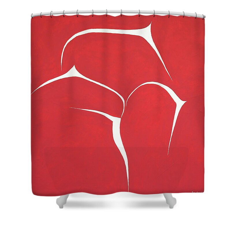 Abstract Succulent Shower Curtain featuring the painting Succulent In Red by Ben and Raisa Gertsberg