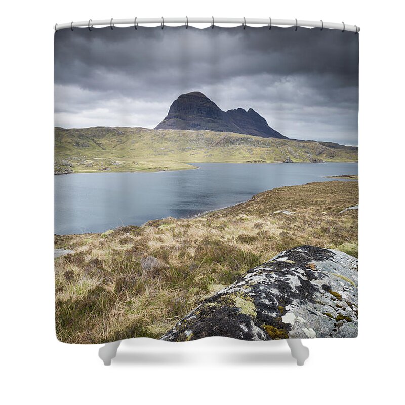 Landscape Shower Curtain featuring the photograph Suilven on a stormy day by Anita Nicholson