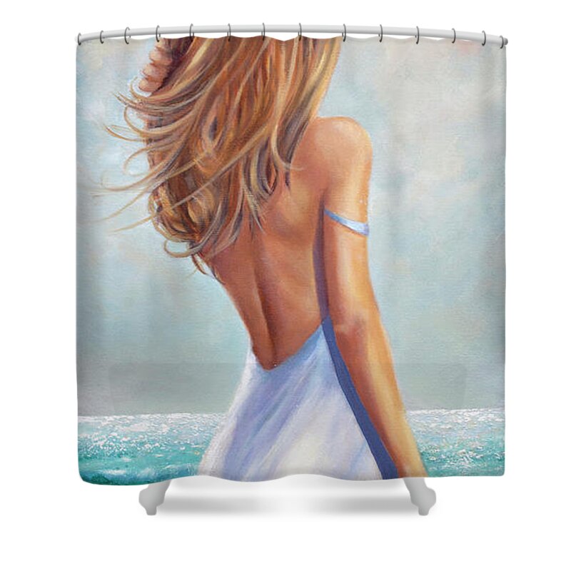 Landscape Shower Curtain featuring the painting Summer Beach by Michael Rock