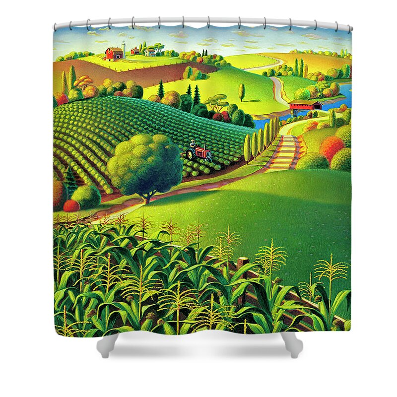 Farm Scene Shower Curtain featuring the painting Summer Fields by Robin Moline