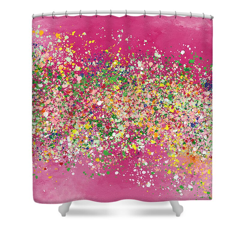 Colorful Shower Curtain featuring the mixed media Summer Garden Party- Art by Linda Woods by Linda Woods