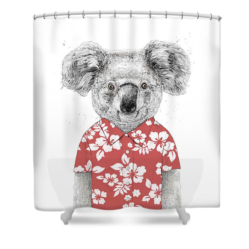 Koala Shower Curtain featuring the drawing Summer koala by Balazs Solti