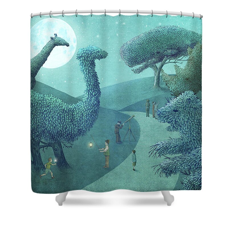 Park Shower Curtain featuring the drawing Summer Park - Night by Eric Fan