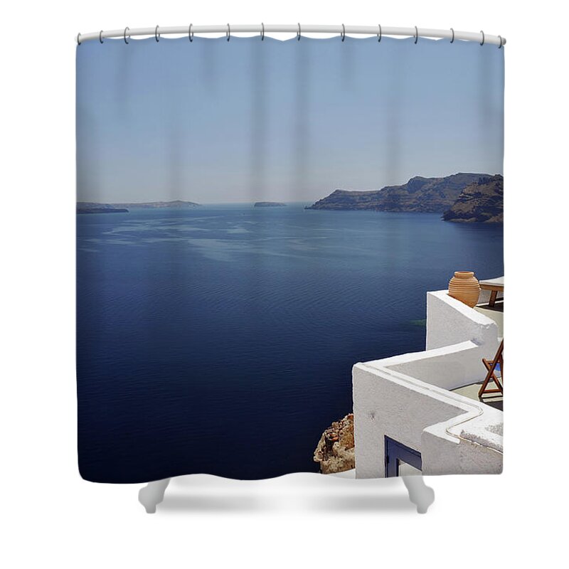 Greece Shower Curtain featuring the photograph Sun Bed by Oversnap