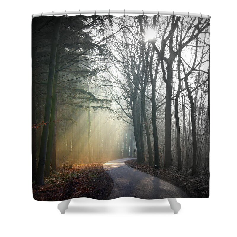 Tranquility Shower Curtain featuring the photograph Sun Rays Coming Through Sky by Bob Van Den Berg Photography