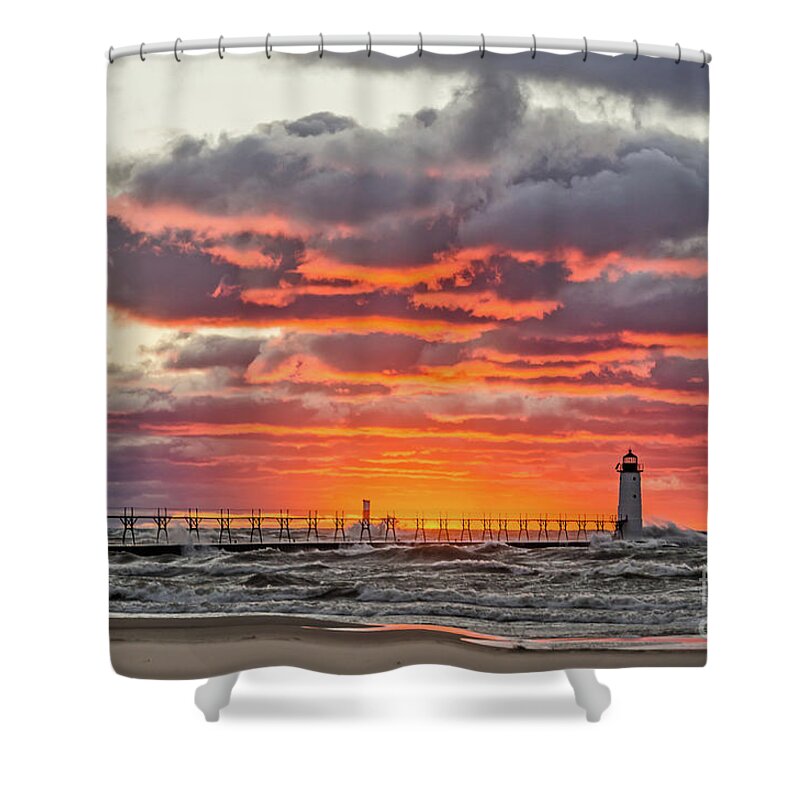 Lake Michigan Shower Curtain featuring the photograph Sun Sinking Below the Horizon by Sue Smith