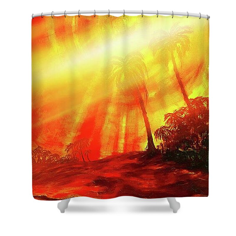 Sunset Beach Shower Curtain featuring the painting Sunburst by Michael Silbaugh