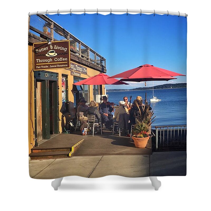 Sunday Shower Curtain featuring the photograph Coffee Jam Session by Jerry Abbott