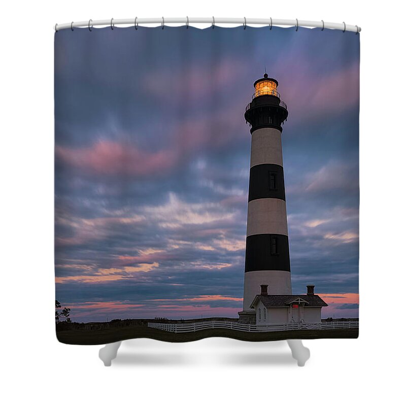 North Carolina Shower Curtain featuring the photograph Sundown At Bodie Lighthouse by Robert Fawcett