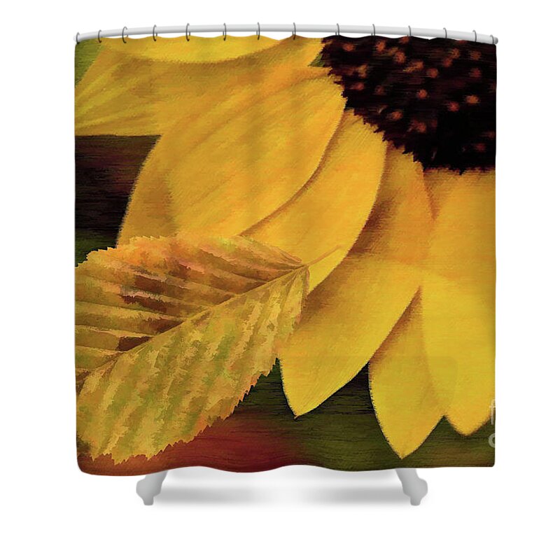 Sunflower Shower Curtain featuring the digital art Sunflower and Leaves by Elaine Manley