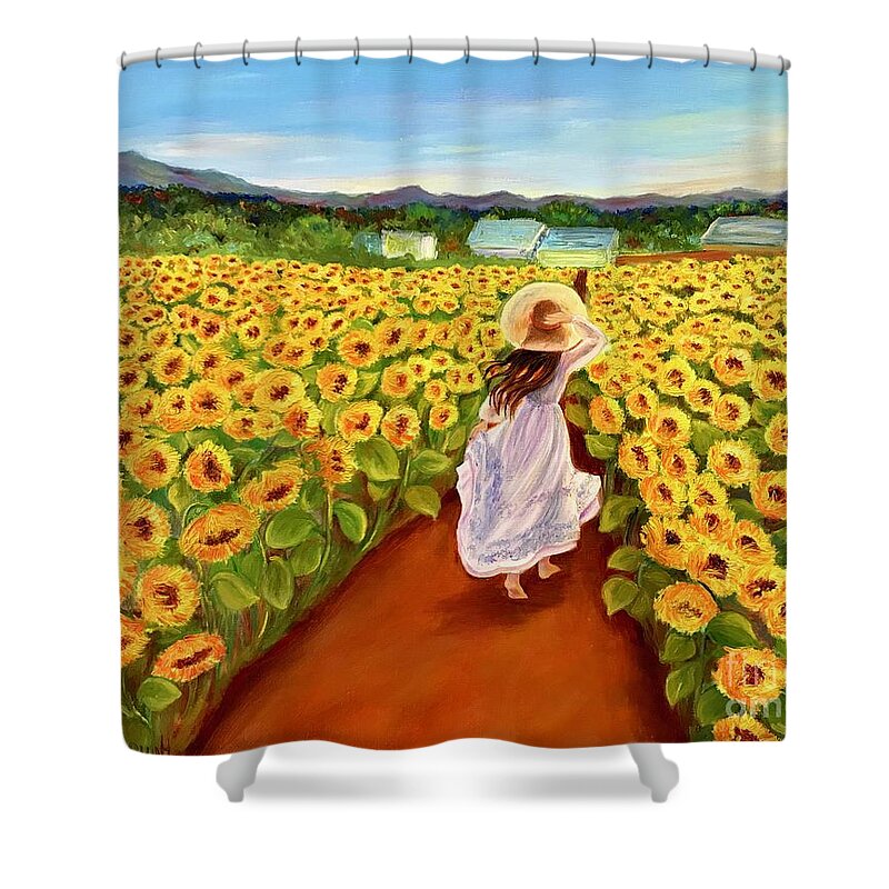 Sunflower Shower Curtain featuring the painting Sunflower field by Ella Boughton