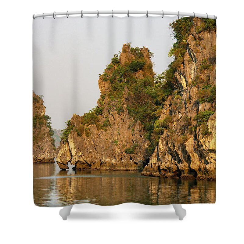 Halong Bay Shower Curtain featuring the photograph Sunlit Halong Bay Islands Eight by Bob Phillips
